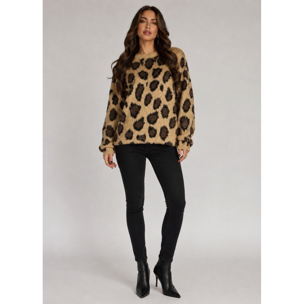 Altar'd State Sweater Womens‎ Small Medium Brown Animal Print Soft Eyelash